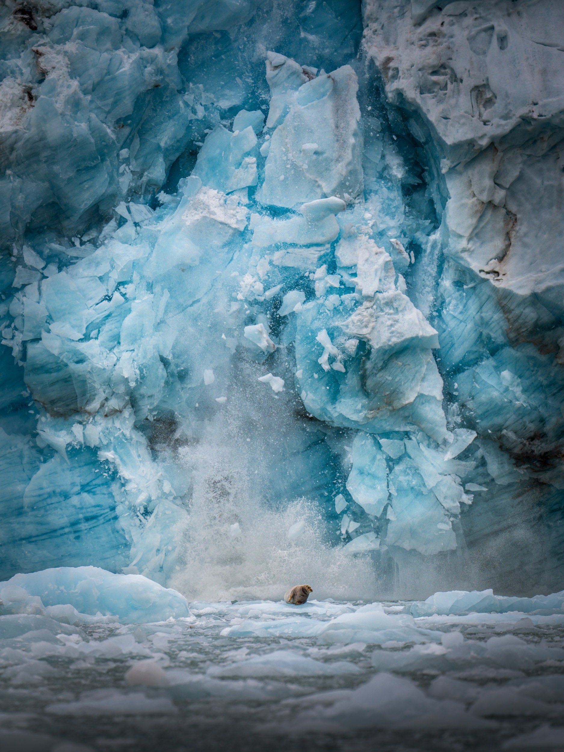 Arctic landscape photography „ICEFALL“ – Abstract blue glacier ice and frozen waterfalls, premium museum-grade fine art print by Axel Schmidtke
